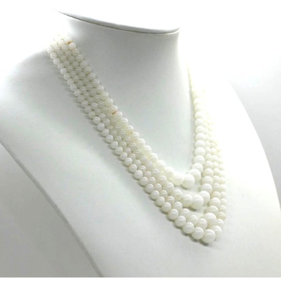 ANTIQUE WHITE GLASS RHINESTONE bead 4 strand necklace 15" - Picture 2 of 9